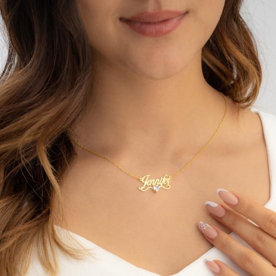 Vog Kişiye Özel Doğum Taşlı İsim 925 Ayar Gümüş Sevgiliye,Anneye,Eşe,Arkadaşa Hediye Kolye