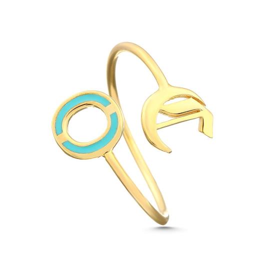 Vog Kişiye Özel Mineli Çift Harf 925 Ayar Gümüş Sevgiliye,Anneye,Eşe,Arkadaşa Hediye Yüzük