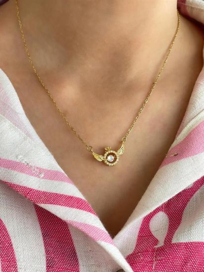 Vog Vip Çelik Melek Kanadı V Pırıltılı Tektaş Yüzük Sevgiliye,Anneye,Arkadaşa Hediye Kolye