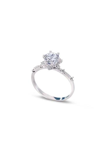 Vog Pırlanta Montür Lotus Çiçeği Aşk Güneşi 14 Ayar Beyaz Altın Renk Yeni Modern Tek Taş Yüzük