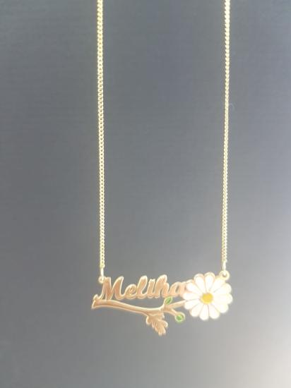 Vog Kişiye Özel Meliha Yazılı Papatya Isim Kolye 925 Ayar Gümüş Sevgiliye,Anneye,Arkadaşa Kolye