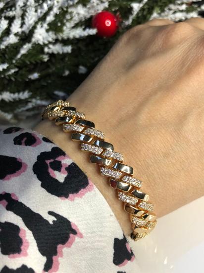 Vog Altın Monaco Model İconik Taşlı Kilit Mikro Kaplama Sevgiliye Eşe Anneye Hediye Bileklik