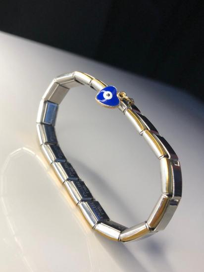 İtalyan Charm Nomi Çelik Bileklik • Nazar Boncuklu Kalp Detay • Sevgiliye • Eşe • Hediye Bileklik