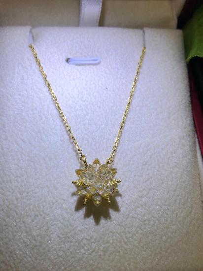 Kadın Gümüş Kolye - Lotus Çiçeği Kristal Taş Renkli 925 Ayar Gümüş Sevgiliye Eşe Anneye Arkadaşa Hediye Kolye