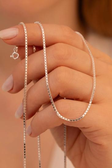 1.5 mm Küp Zincir Bileklik Set Gümüş • Işıklı Kutuda Sevgiliye • Eşe • Babaya • Kolye Bileklik