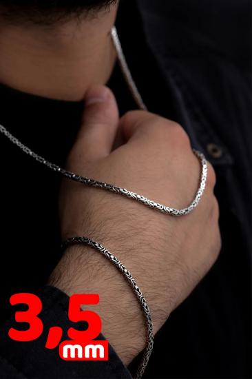 3,5mm Kare Kral Model Gümüş Set • Işıklı Kutuda Sevgiliye • Eşe • Babaya Bileklik Kolye Set