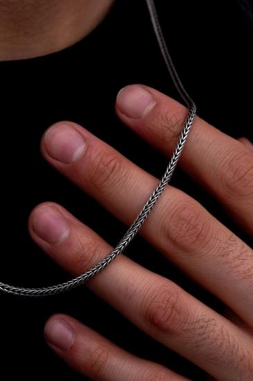 3mm Tilki Kuyruğu Oksitli 925 Gümüş • Işıklı Kutuda Sevgiliye • Eşe Erkek Kolye