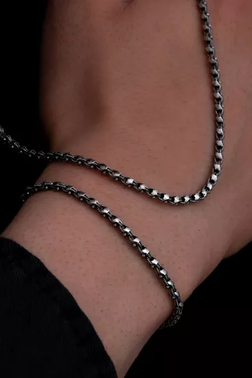 3mm Pullu Arnavut Zinciri Gümüş Kolye Bileklik Set • Işıklı Kutuda • Sevgiliye • Eşe • Babaya Takım