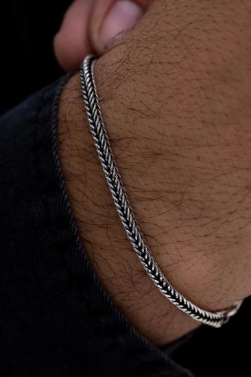 3mm Tilki Kuyruğu Oksitli 925 Gümüş • Işıklı Kutuda Sevgiliye • Eşe Erkek Bileklik