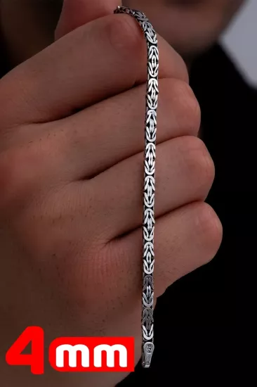 Erkek Gümüş Bileklik - 4 mm Dikdörtgen Yassı Kral Işıklı Kutuda • Sevgiliye • Eşe  • Babaya Hediye Bileklik