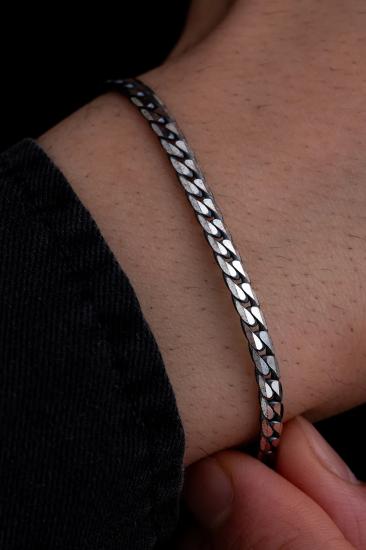 4Mm Oksitli Ezme Gurmet İtaly Erkek 925 Gümüş Bileklik • Işıklı Kutuda Sevgiliye • Eşe Künye