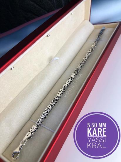 5.5 mm Dikdörtgen Yassı Kral Erkek Gümüş Bileklik Işıklı Kutuda • Sevgiliye • Eşe  • Babaya Hediye Bileklik