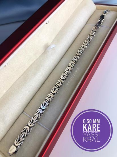 6.5 mm Dikdörtgen Kesim Yassı Kral Gümüş • Işıklı Kutuda • Sevgiliye • Eşe • Babaya Bileklik