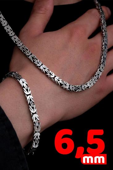 6.5 mm Dikdörtgen Kesim Yassı Kral Gümüş Set • Işıklı Kutuda • Sevgiliye • Eşe Bileklik Kolye