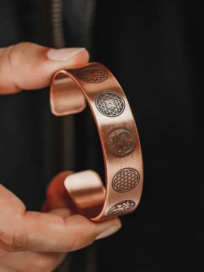 Sri Yantra • Yaşam Çiçeği • Lotus • Om Sembolü Bakır Bilezik • Sevgiliye • Eşe • Babaya Bileklik