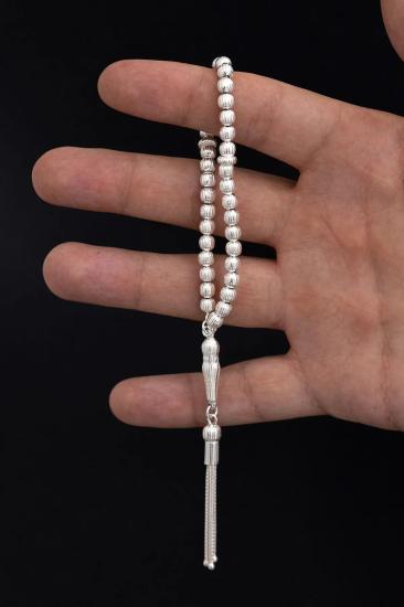 Erkek Gümüş Tesbih • Çizgili Küre Kesim Maskot Boy 13 gr Işıklı Kutuda Sevgiliye • Eşe • Tesbih