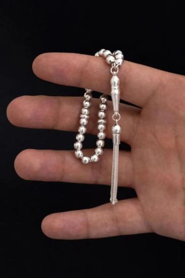 Erkek Gümüş Tesbih • Küre Kesim Minik Maskot Boy 12,5gr Işıklı Kutuda Sevgiliye • Eşe • Tesbih