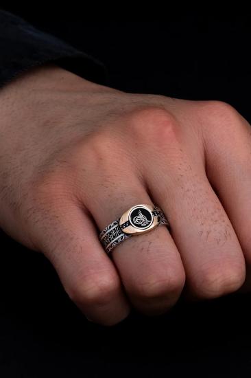 Osmanlı Tuğralı Sarmaşık Motifli Gümüş Erkek Yüzük Işıklı Kutuda • Sevgiliye • Eşe • Babaya Yüzük