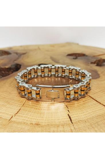 Vog Kalın Motosiklet Zinciri Sarı Beyaz Model Sevgiliye,Eşe,Babaya,Arkadaşa Hediye Çelik Bileklik 