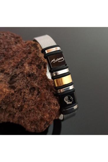 Vog Siyah K.Atatürk İmza Ve  Silüeti Logo Kemer Modeli Sevgiliye,Eşe,Babaya,Arkadaşa Çelik Bileklik 