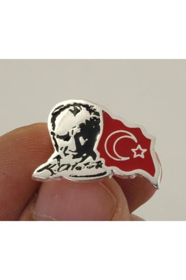Atatürk ve Türk Bayraklı Yaka İğnesi 925 Ayar Gümüş  Hediye • Sevgiliye • Eşe • Babaya Rozet