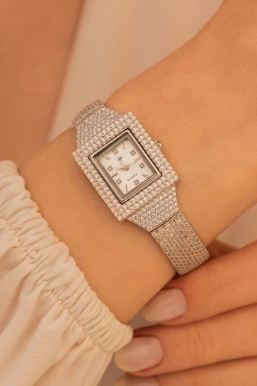 Vog Zirkon Taşlı 925 Ayar Gümüş Kadın Sevgiliye -Eşe -Anneye - Saat Kare Model