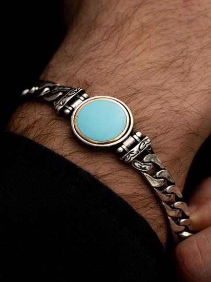 Turkuaz Taşlı Ortası Dönen Model Gümüş • Işıklı Kutuda Sevgiliye • Eşe • Babaya Hediye Bileklik