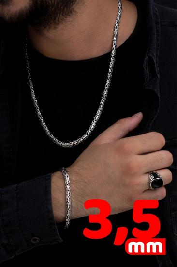 3.5mm Yassı Ezme Kral Model Set 925 Gümüş • Işıklı Kutuda Sevgiliye • Eşe Erkek Kolye Bileklik Set