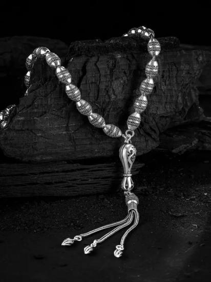 Erkek Tesbih Işıklı Kutuda • İcabet Oksitli Gümüş • Sevgiliye • Eşe • Babaya 38Gr Tesbih