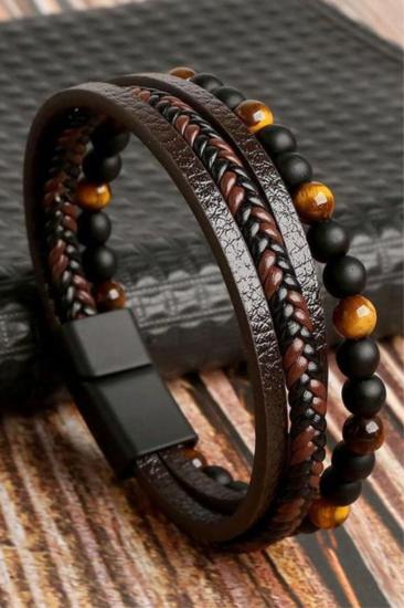 Vog Deri Ve Boncuk Kombin Sevgiliye,Eşe,Babaya,Arkadaşa Hediye Bileklik