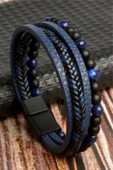 Vog Deri Ve Boncuk Kombin Sevgiliye,Eşe,Babaya,Arkadaşa Hediye Bileklik