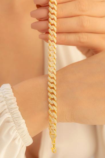 Vog Taşlı Gurmet Model 925 Ayar Sarı Renk Gümüş Sevgiliye,Anneye,Eşe,Arkadaşa Hediye Bileklik 