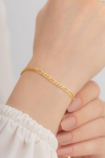 Vog Unisex 3 Mm Kalınlıkta Figaro Model Altın Kaplama 925 Ayar Gümüş Sevgiliye,Eşe Hediye Bileklik