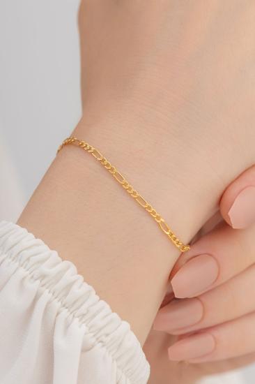 Vog Unisex 2 Mm Kalınlıkta Figaro Model Altın Kaplama 925 Ayar Gümüş Sevgiliye,Eşe Hediye Bileklik