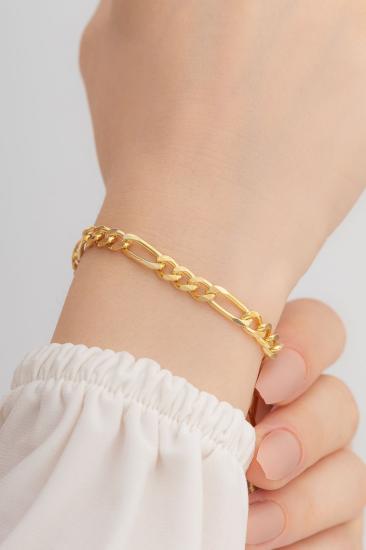Vog Unisex 5 Mm Kalınlıkta Figaro Model Altın Kaplama 925 Ayar Gümüş Sevgiliye,Eşe Hediye Bileklik