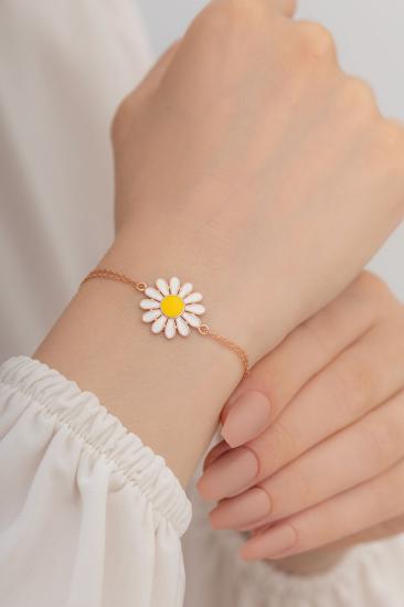  Kadın Gümüş Bileklik • Papatya Model Rose 925 Ayar Gümüş Sevgiliye  • Eşe • Seviyorum Bilekliği