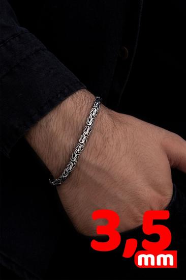 3.5mm Yassı Ezme Kral Model 925 Ayar Erkek Gümüş Bileklik