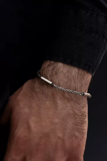 Vog 2,8mm Özel Tasarım Silindir Parçalı  Kral 925 Ayar Gümüş Sevgiliye,Babaya,Eşe Bileklik Künye