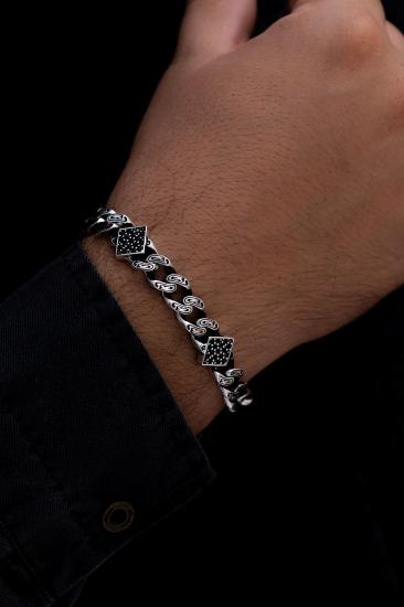 Vog Siyah Zirkon Taşlı Geometrik Şekilli Oksitli Model 925 Ayar Gümüş Sevgiliye,Babaya,Eşe Bileklik