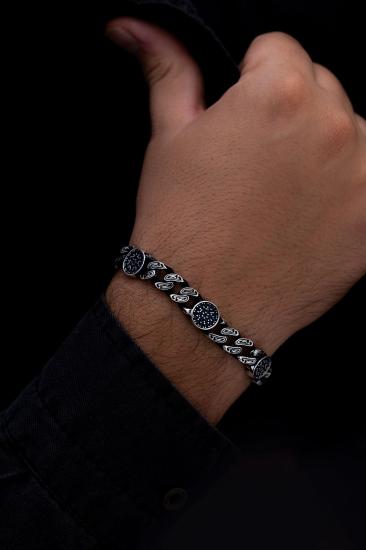 Vog Siyah Zirkon Taşlı Geometrik Şekilli Oksitli Model 1 Gümüş Sevgiliye,Babaya,Eşe Hediye Bileklik