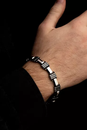 Vog Etnik Desenli Blok Model 1 925 Ayar Gümüş Sevgiliye,Eşe,Babaya,Arkadaşa Hediye Bileklik Künye 