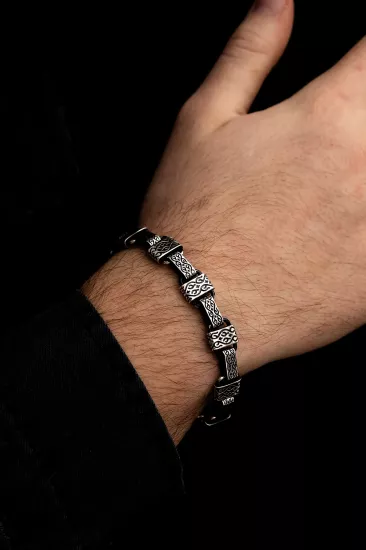 Vog Etnik Desenli Blok Model 2 925 Ayar Gümüş Sevgiliye,Eşe,Babaya,Arkadaşa Hediye Bileklik Künye