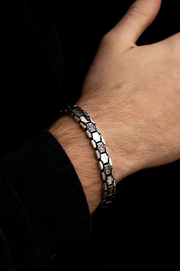 Vog Petek Şeritli Etnik Model 925 Ayar Gümüş Sevgiliye,Eşe,Babaya,Arkadaşa Hediye Bileklik Künye 