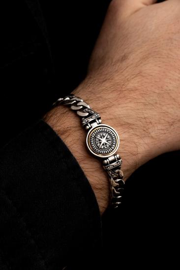 Pusula Model Gürmet Zincir 925 Ayar Gümüş Sevgiliye,Eşe,Babaya Hediye Bileklik Künye