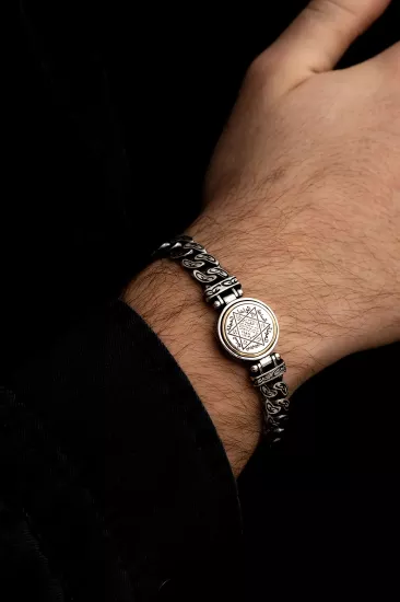 Hz Süleyman Mührü Ortası Dönen Model GÜrmet Zincir 925 Ayar Gümüş Sevgiliye • Eşe Hediye Bileklik