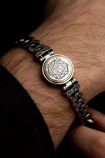 Hz Süleyman Mührü Ortası Dönen Model GÜrmet Zincir 925 Ayar Gümüş Sevgiliye • Eşe Hediye Bileklik