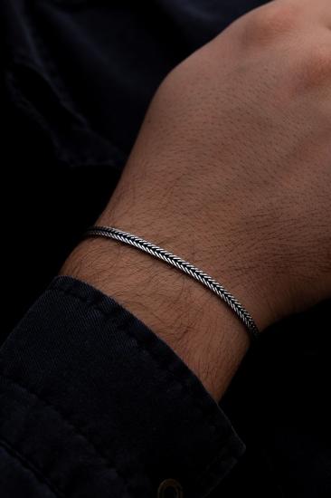 3.5mm Tilki Kuyruğu Yassı Model 925 Ayar Gümüş Bileklik Sevgiliye - Eşe - Babaya Hediye Künye