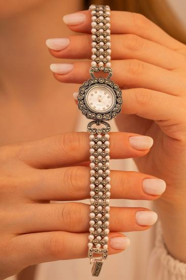 3 Sıra İnci Kordon 925 Ayar Gümüş Kadın Saat İncili Model Sevgiliye • Eşe • Anneye Saat