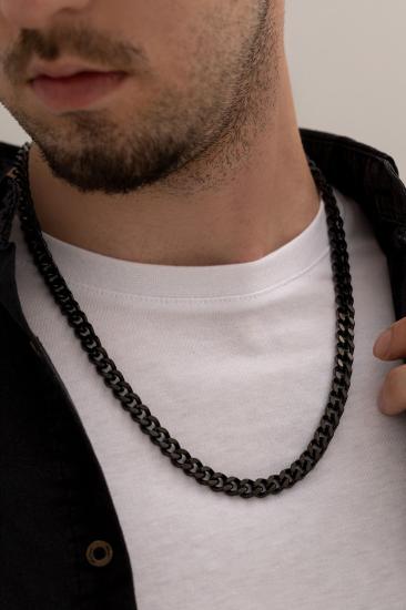 Vog 7Mm Kalınlık Siyah Renk Gürmet Model Sevgiliye,Babaya,Eşe,Arkadaşa Hediye Çelik Kolye