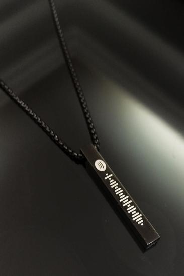 Vog Spotify Şarkı Kodlu Çelik Siyah Bar Çubuk Sevgiliye,Babaya,Eşe,Arkadaşa Hediye Kolye 